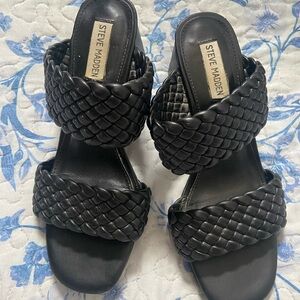Steve Madden Black Braided Double-Strap Slide Mules